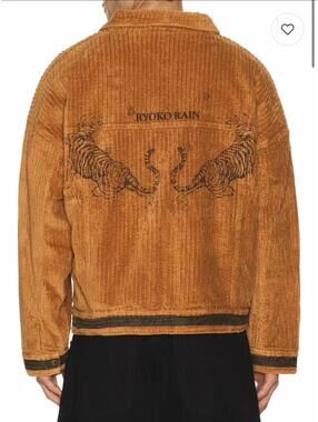Ryoko Rain Work Jacket Corduroy Brown Tiger Streetwear Men's Small Heavyweight